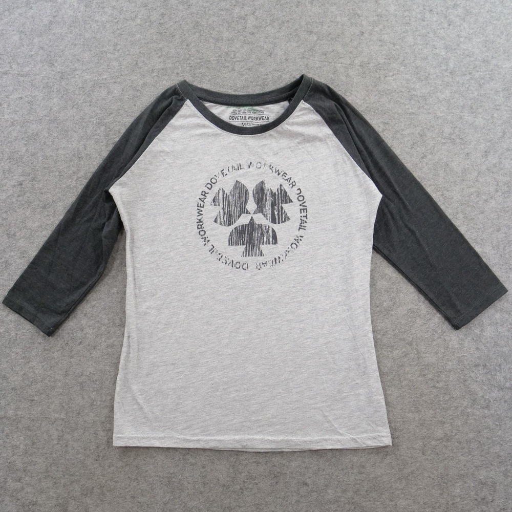 Dovetail Workwear Shirt Womens Medium Grey Charcoal Raglan 3/4 Sleeve New